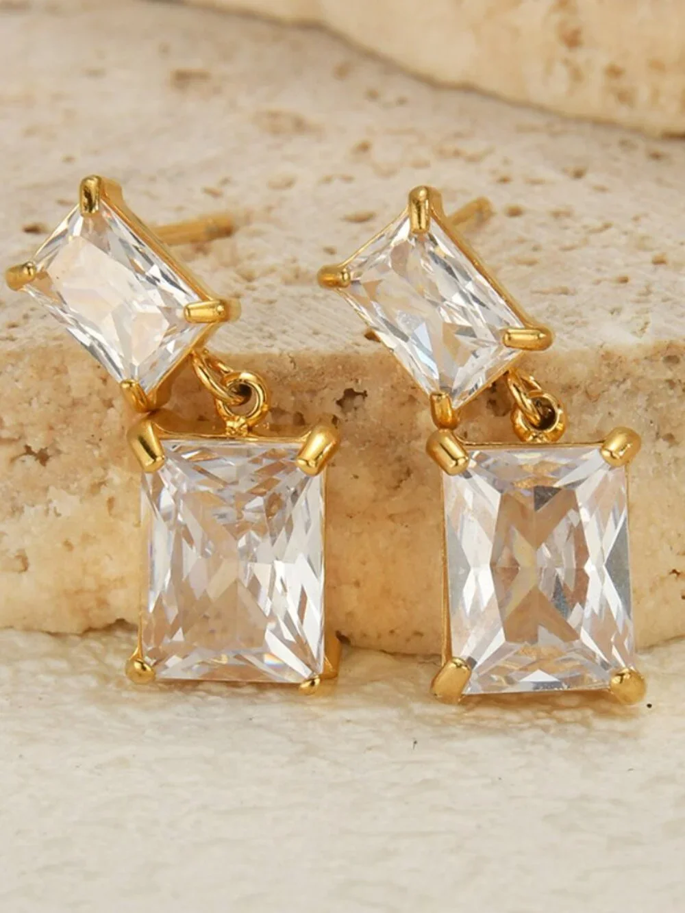 18K Gold Plated Stainless Steel Pendant Earrings Drop Sparkling Dangle Studs